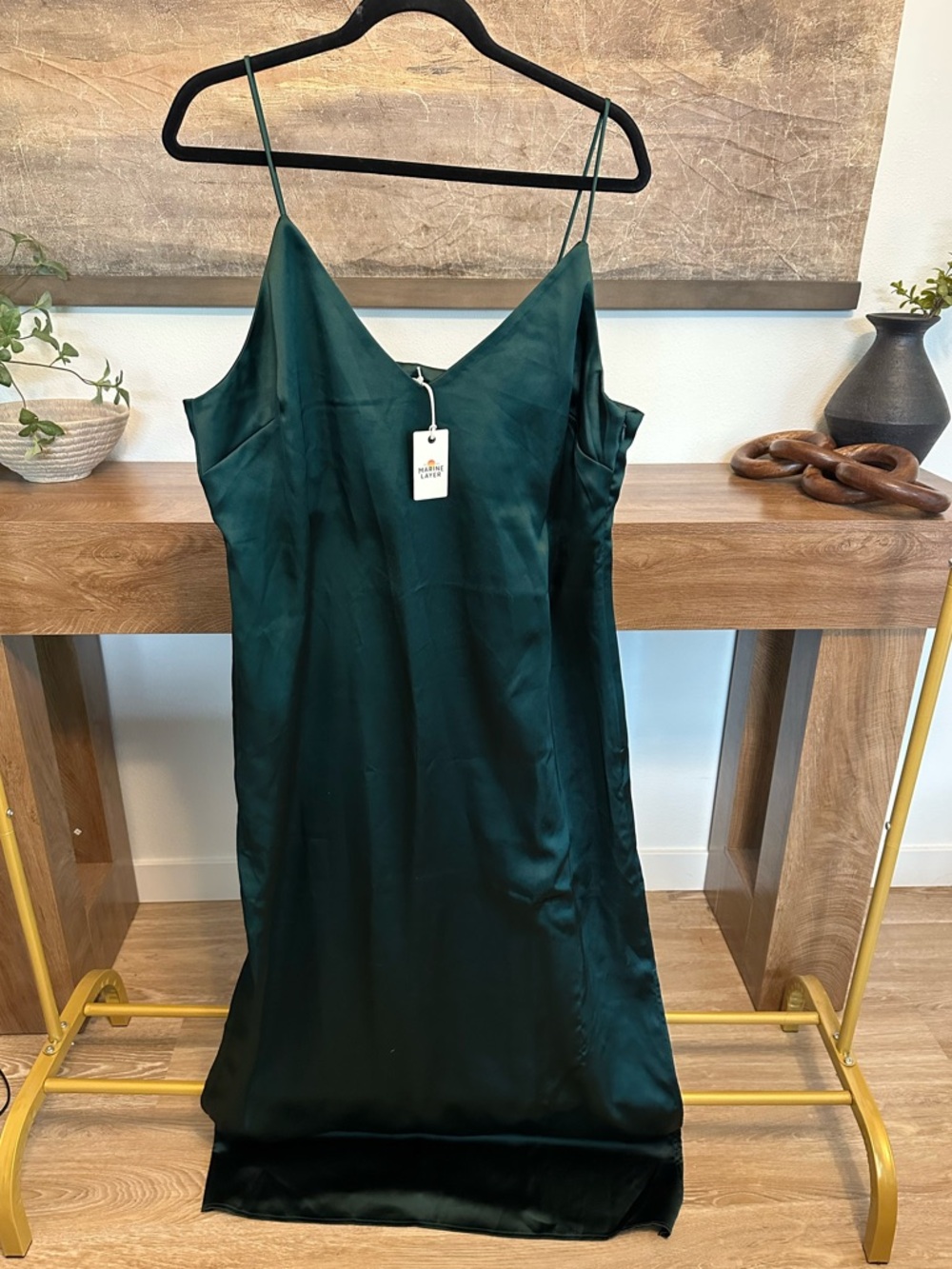 NWT Marine Layer green satin slip dress Size XL $138 retail